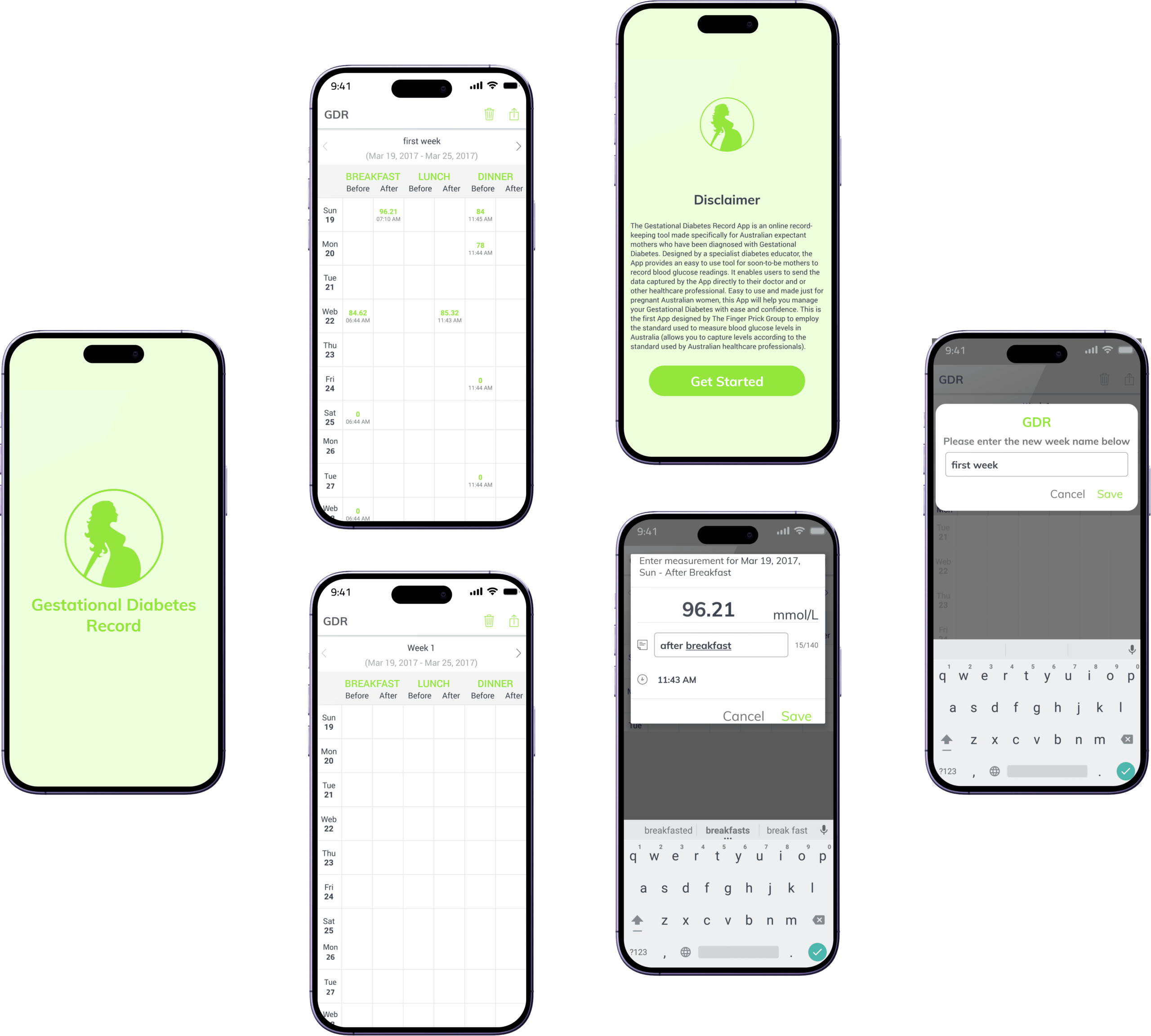 Gestational Diabetes Record Wireframe